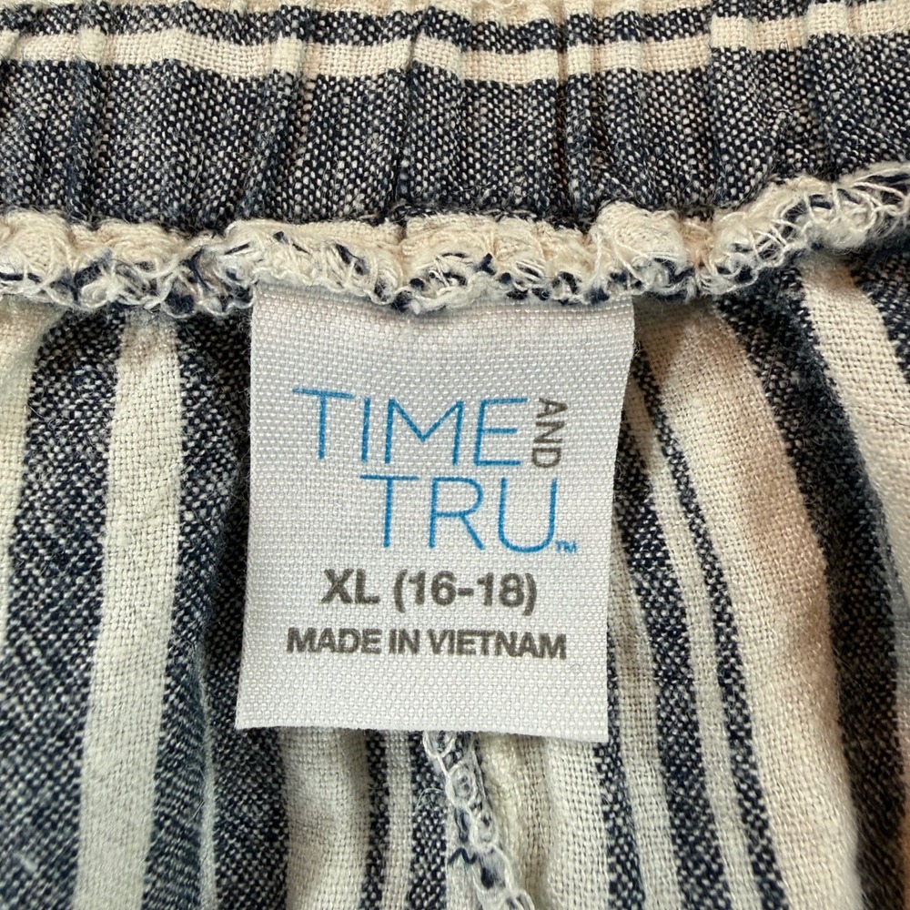 Time and Tru Striped Skirt XL Linen Blend Midi Skirt Tie Waist Beach Casual - Picture 4 of 7